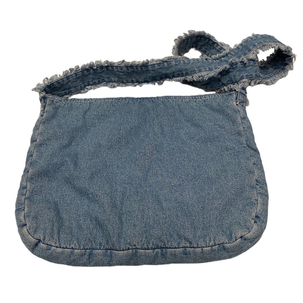 Debenhams Light Denim Fringed Crossbody Shoulder Bag with Crystals on Front Flap